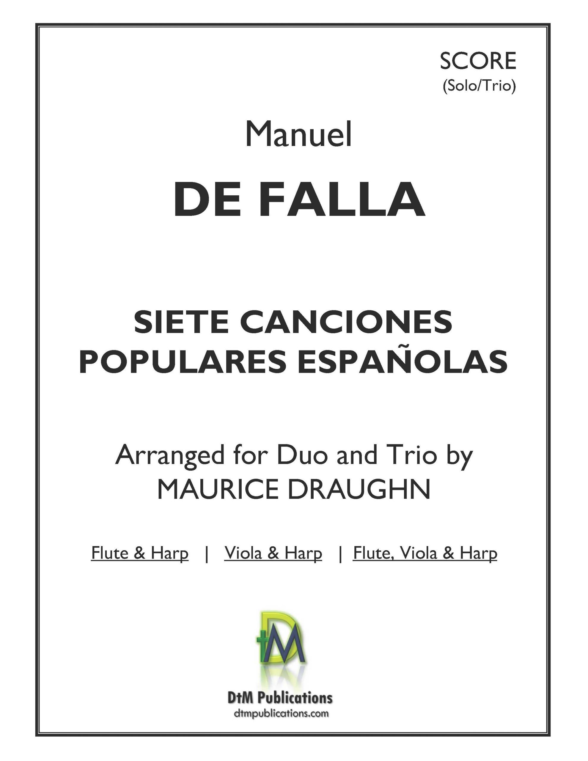 Siete canciones populares españolas for Harp, Flute, and/or Viola (opt.  Clarinet or Oboe)